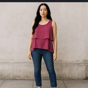 Love Stitch Purple Layered Sleeveless Blouse
